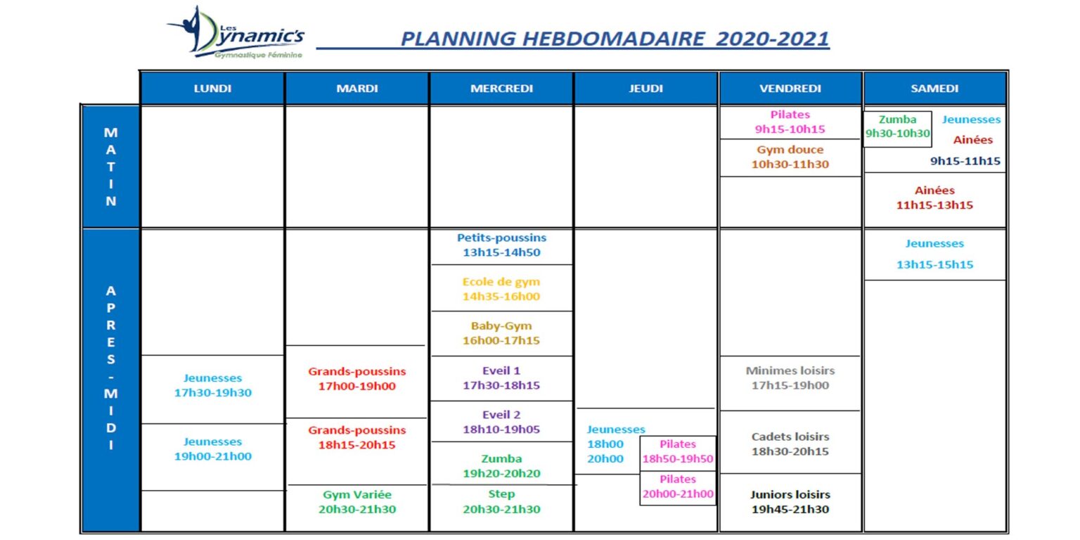 Planning des cours – Les Dynamics